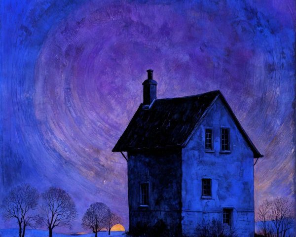 Rustic House Silhouetted Against Twilight Sky