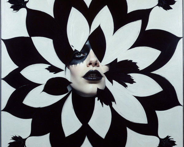 Face Obscured by Floral Design in Striking Artwork