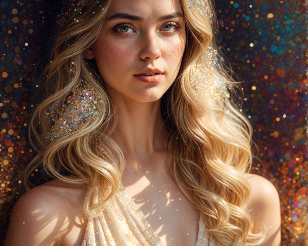 Portrait of a Young Woman with Wavy Hair and Sparkles