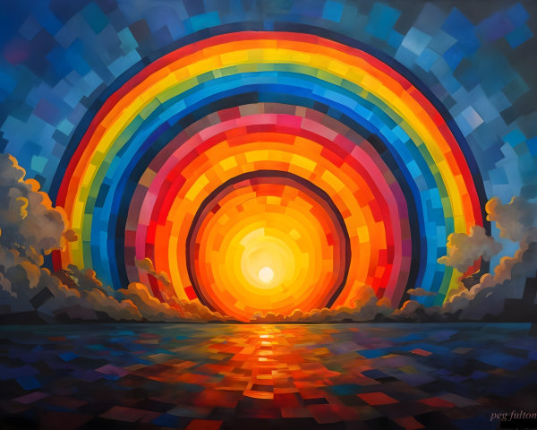 Vibrant Abstract Sunset Over Tranquil Sea Scene