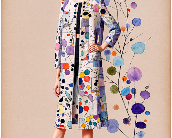 Chic Dress with Colorful Geometric Pattern Displayed
