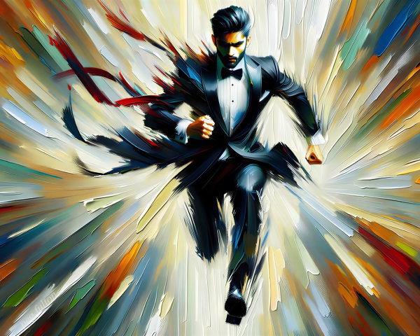 Impasto Oil Painting of a Running Man in Suit