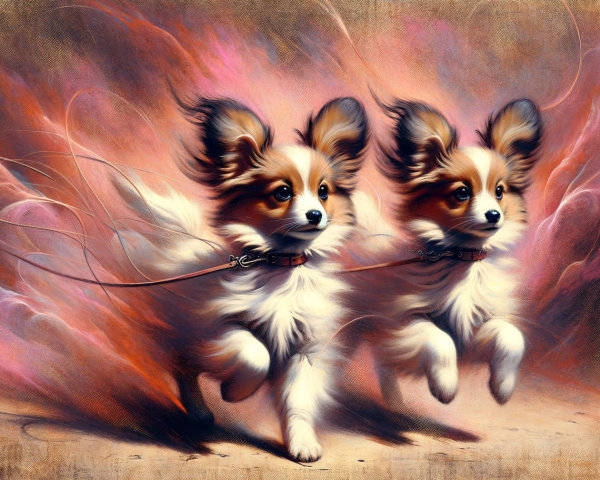 Papillon Puppies in a Colorful Whimsical Setting