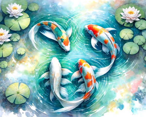 Vibrant Koi Fish in Serene Underwater Scene