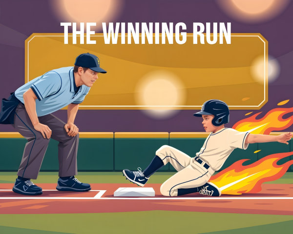 Young Baseball Player Slides into Home Plate with Fire