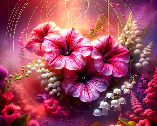 Colorful Floral Digital Artwork with Geometric Patterns