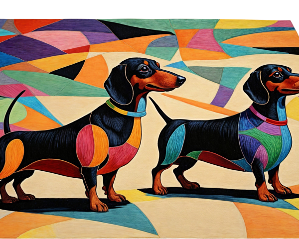 Colorful Dachshunds Against Vibrant Abstract Background