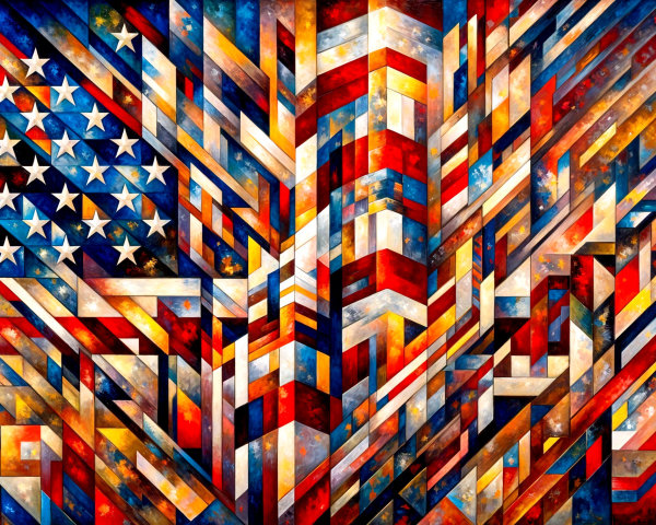 Abstract American Flag with Geometric Shapes and Colors