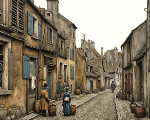 Cobblestone Street in Vintage Village with Rustic Charm