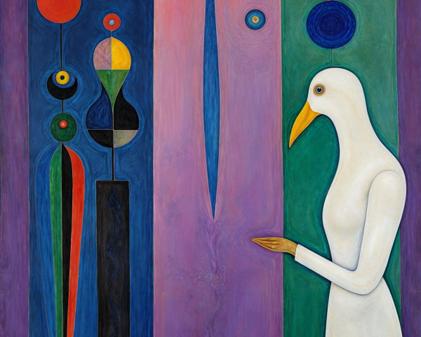 Vibrant Abstract Artwork with Birds and Shapes