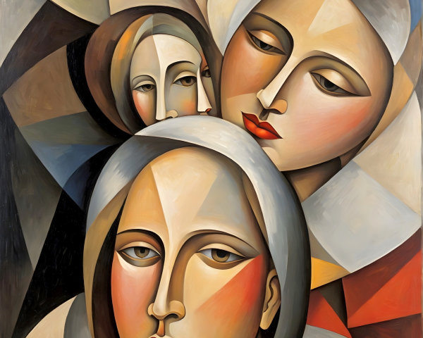 Stylized Artwork of Three Serene Female Figures