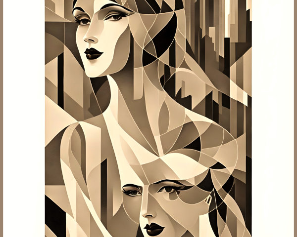 Stylized Female Figures with City Skyscrapers Backdrop
