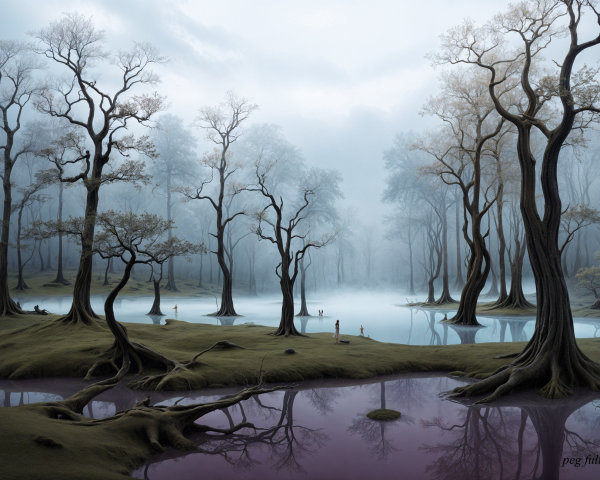 Mystical Landscape with Trees and Ethereal Light