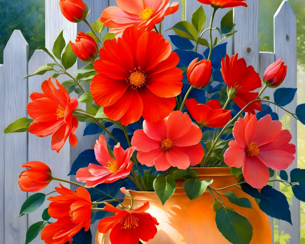 Vibrant Red and Pink Flower Bouquet in Bronze Pot