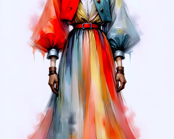 Vibrant Color-Blocked Fashion Ensemble Description