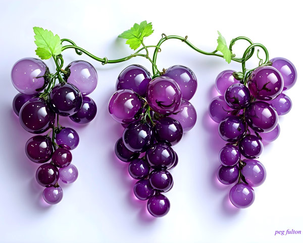 Vibrant Grapes on Green Vine Against White Background