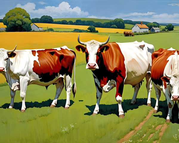 Rural Landscape with Cows and Vibrant Fields