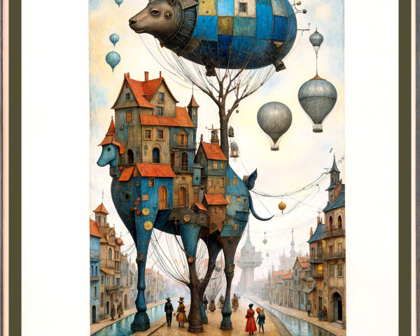 Whimsical Scene with Fantastical Creature and Colorful Landscape