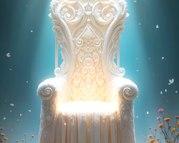 Intricately Designed Throne in a Vibrant Garden Setting