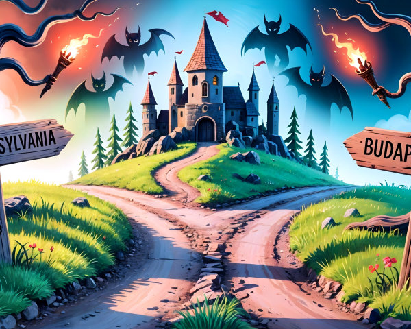 Whimsical Landscape with Fork in the Road and Castle