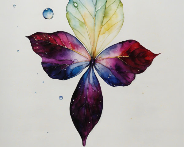 Vibrant Leaf Above Still Water with Reflective Droplet