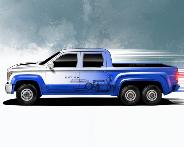 Stylized Side View of a Blue and White Pickup Truck