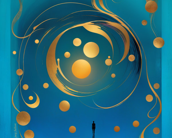 Solitary Figure Beneath Vibrant Swirling Cosmos