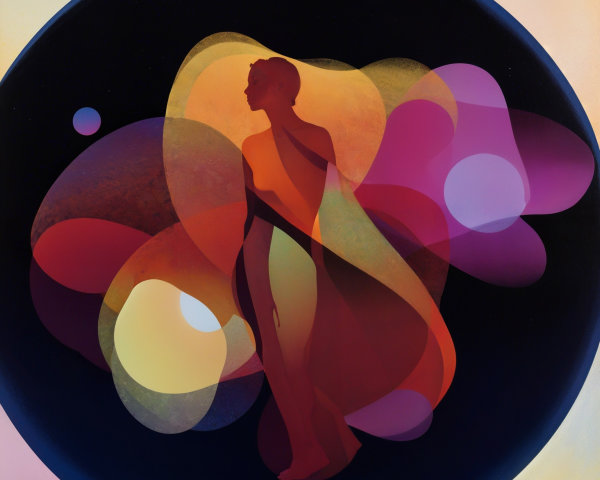Silhouette in Vibrant Abstract Colorful Background