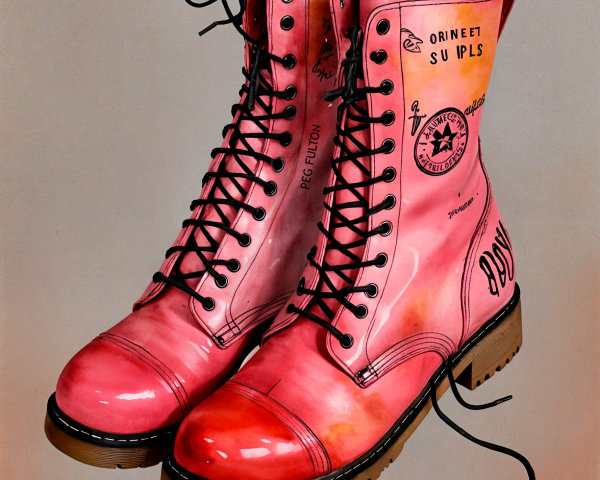 Vibrant Pink Combat Boots with Glossy Finish and Design