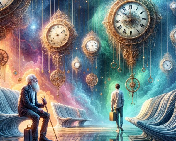 Surreal Scene of Wisdom and Time in Dreamscape