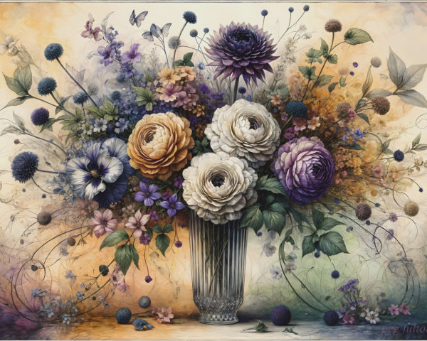 Vibrant Bouquet of Mixed Flowers in Glass Vase
