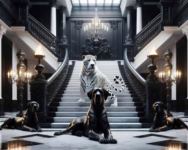 Black and White Digital Painting of Grand Entrance Hall