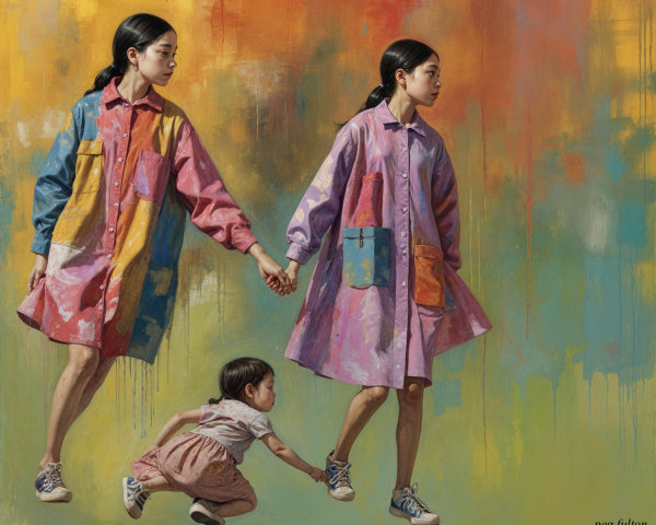 Two Girls in Colorful Shirts with Vibrant Background