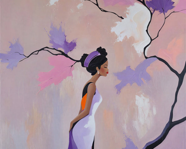 Oil Painting of Woman in Lavender Dress with Accents