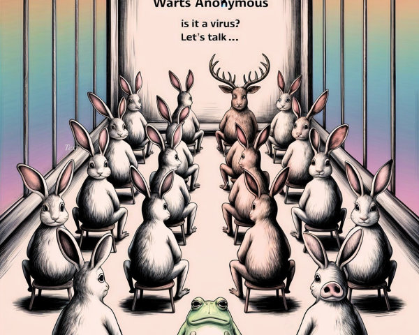 Animals in Colorful Room for Warts Anonymous Meeting