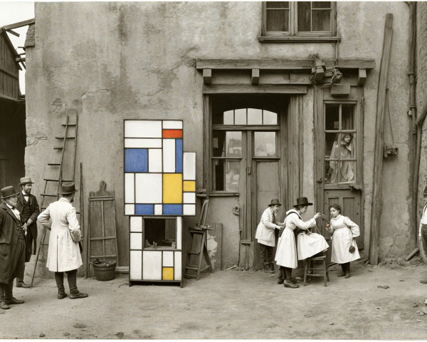 Early 20th-Century Gathering with Geometric Artwork