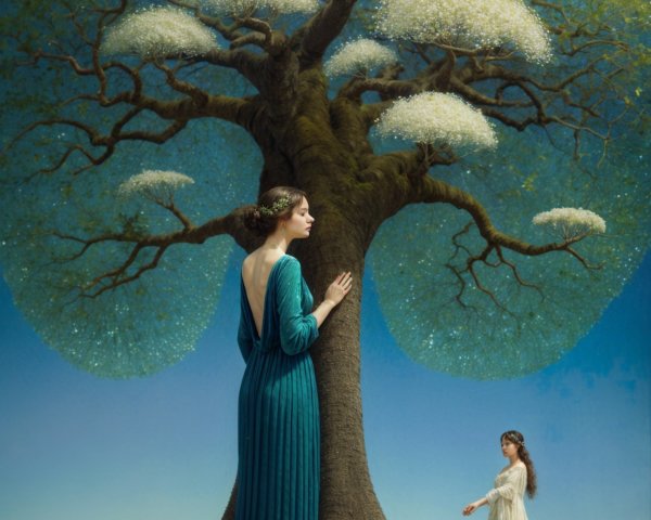 Surreal Landscape with Majestic Tree and Figures