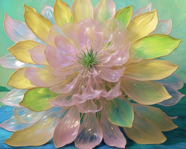 Pastel Flower with Translucent Petals on Blue Background