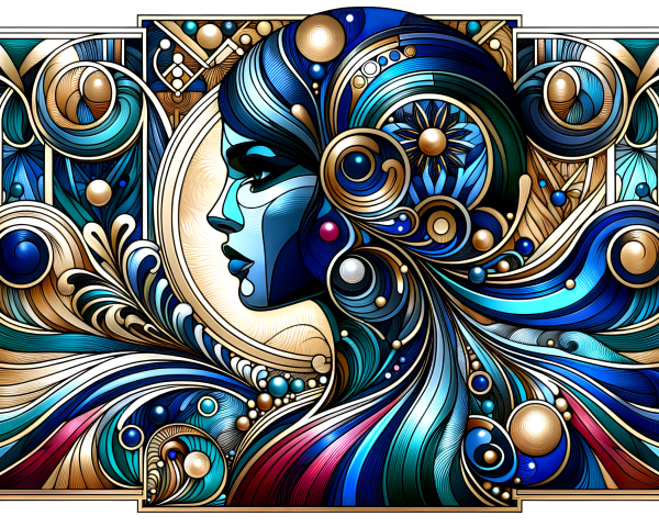 Stylized profile of a woman in blue and gold hues
