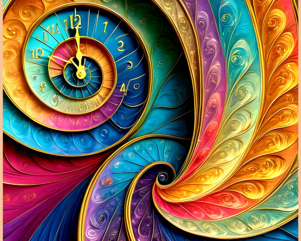Vibrant Spiral Pattern with Clock Face Design