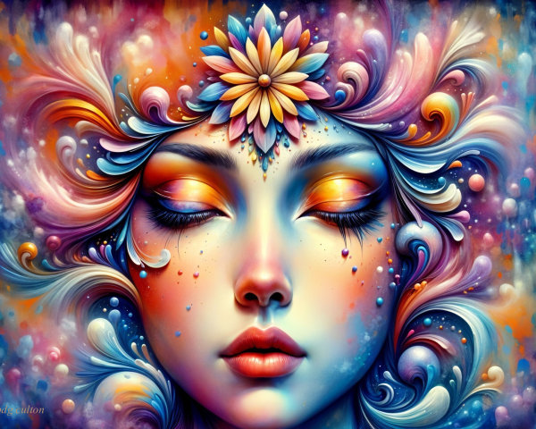 Surreal Portrait of a Woman with Vibrant Patterns