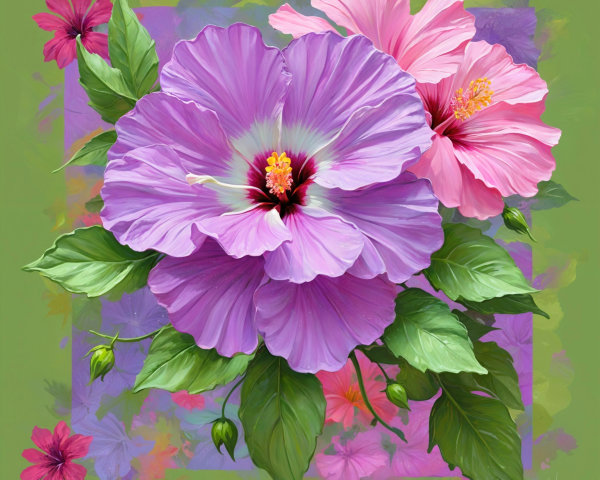 Vibrant Hibiscus Flower Arrangement in Lavender and Pink