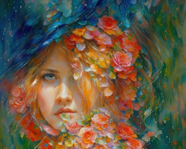 Portrait of a Young Woman Amidst Vibrant Flowers