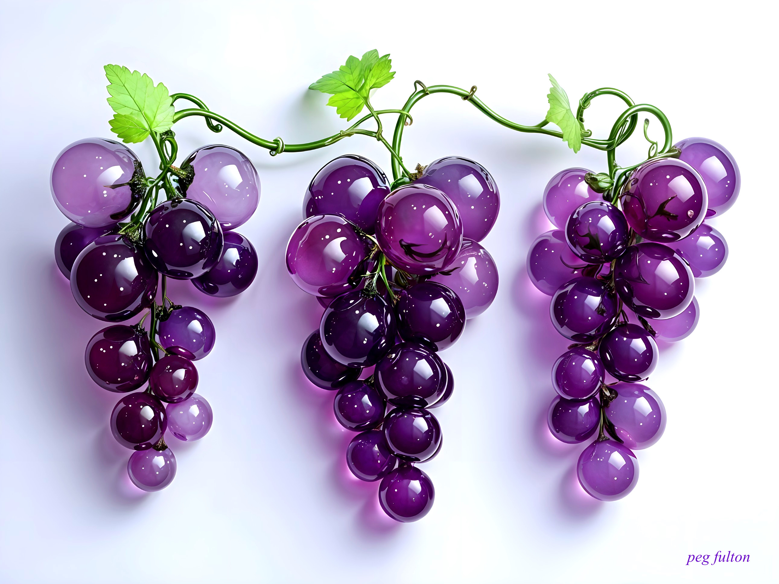 Vibrant Grapes on Green Vine Against White Background