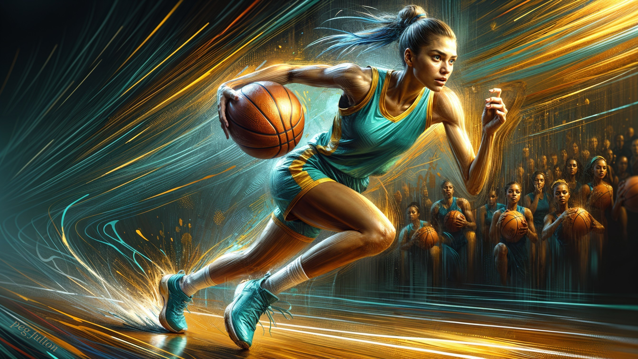 Dynamic Basketball Scene with Female Player in Action