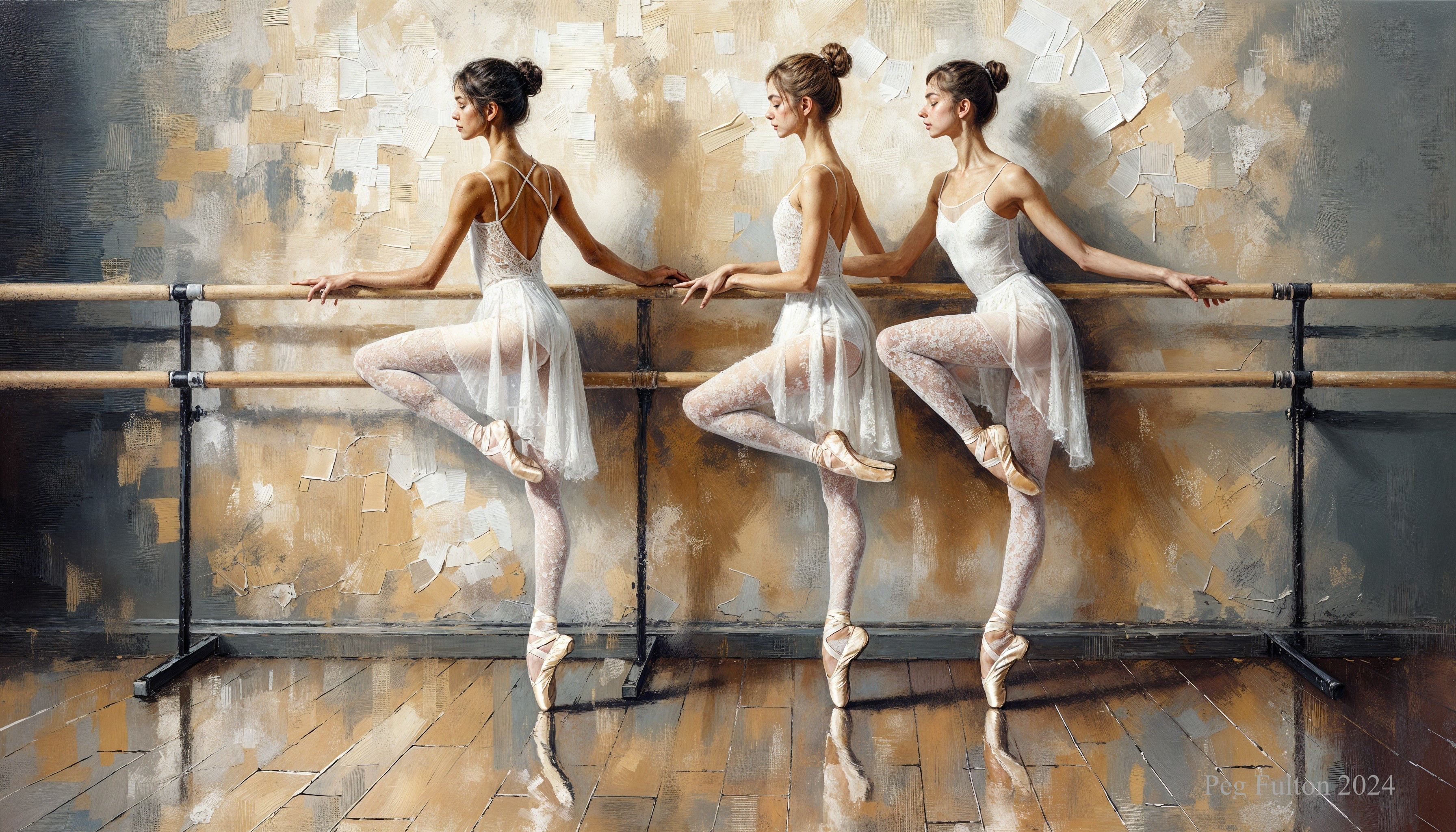 Three Ballerinas in Elegant Poses by Dance Barre