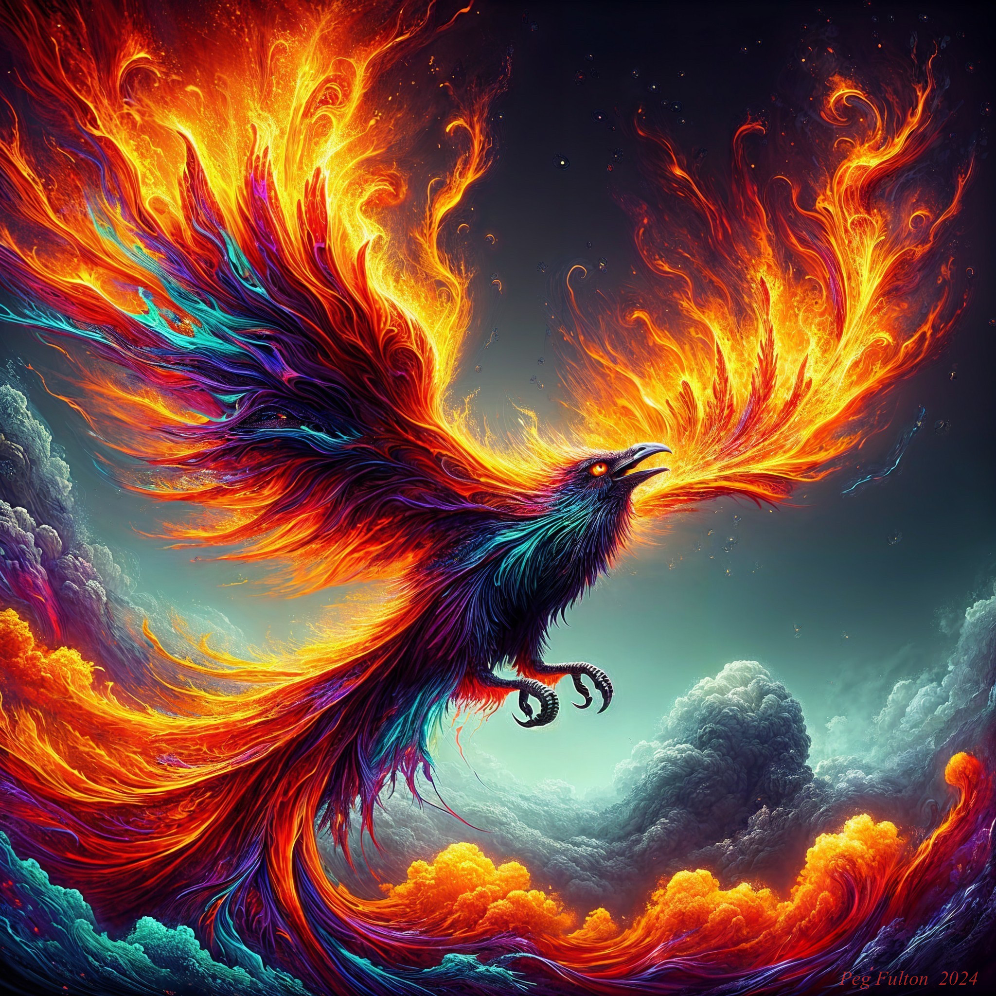 Ethereal Phoenix Soaring in a Dramatic Sky