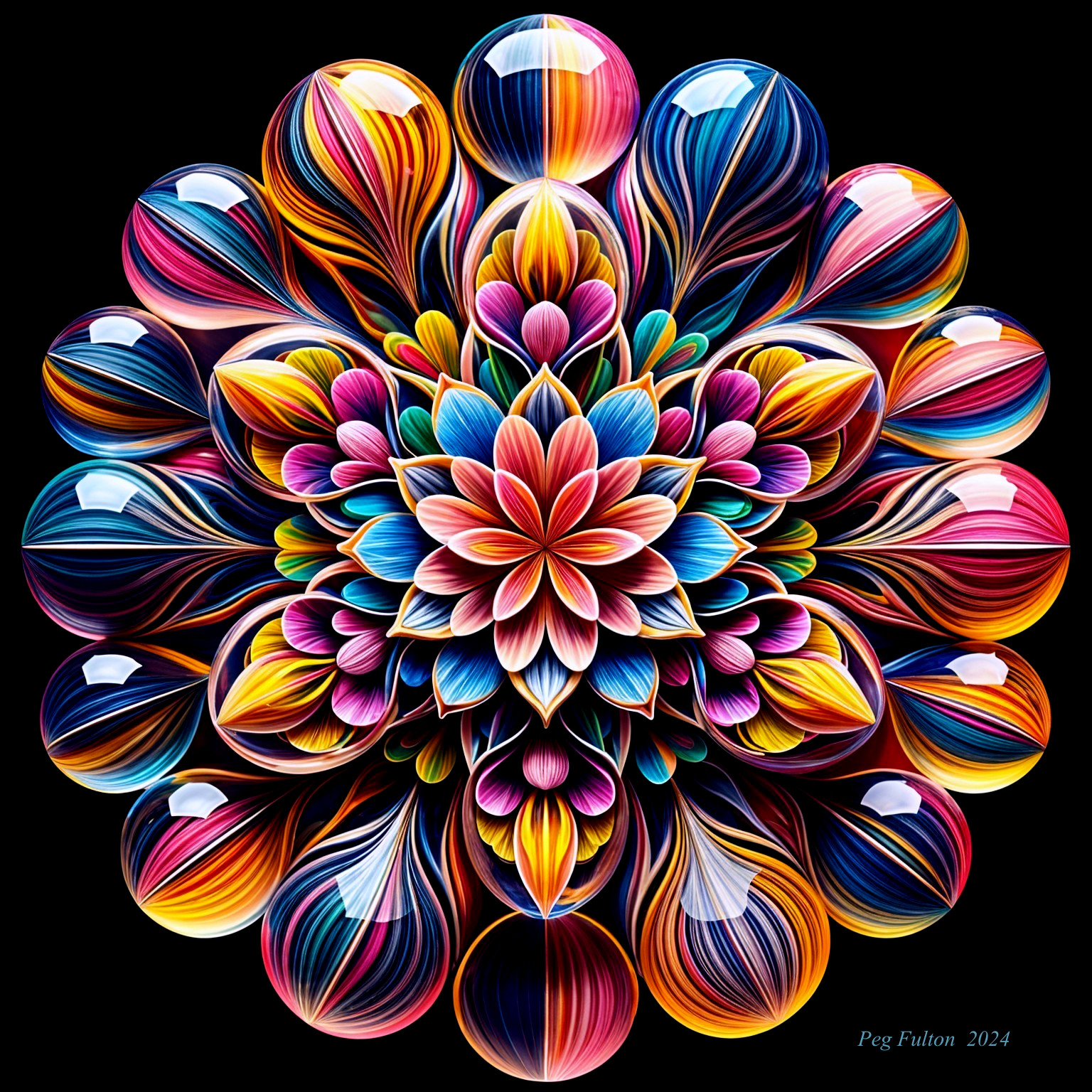 Vibrant Floral Mandala Design with Kaleidoscope Colors