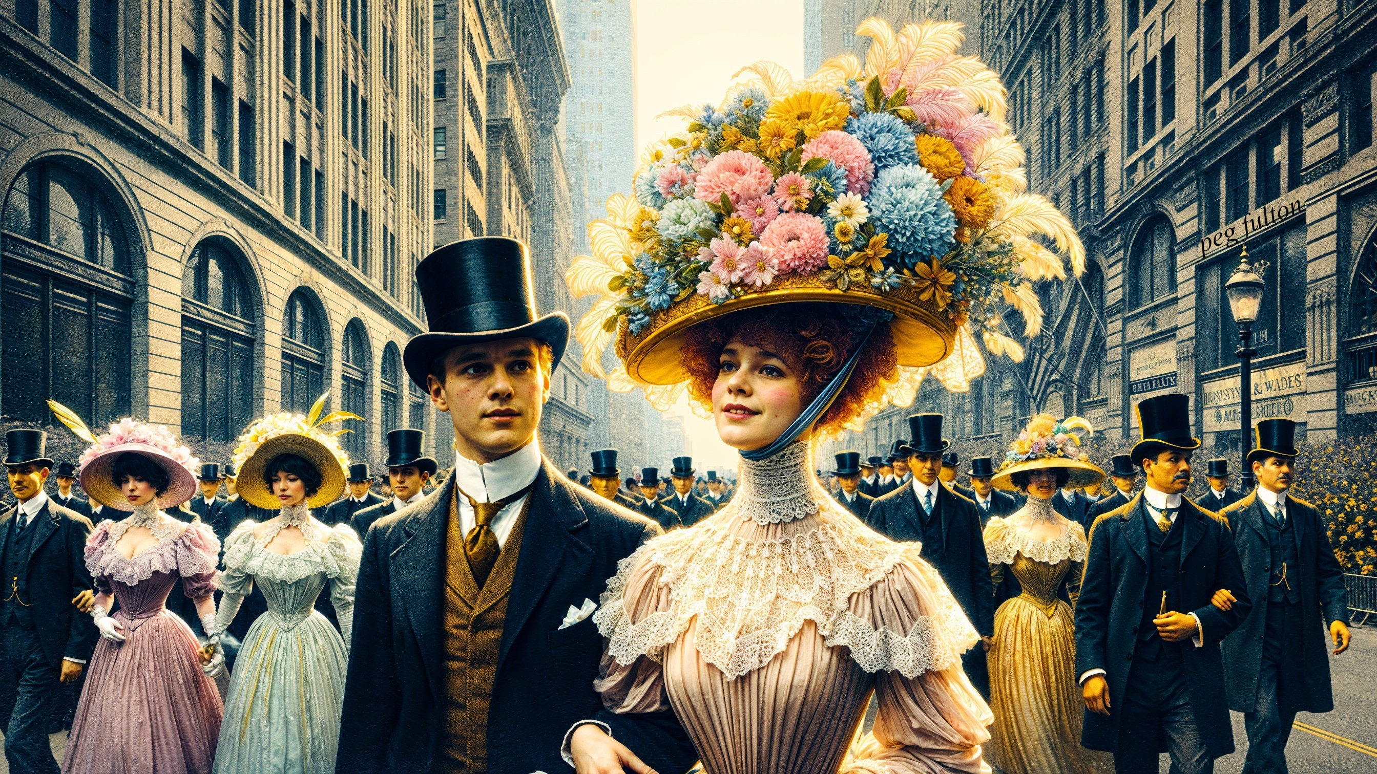 Elegant City Scene with Historic Buildings and Fashion