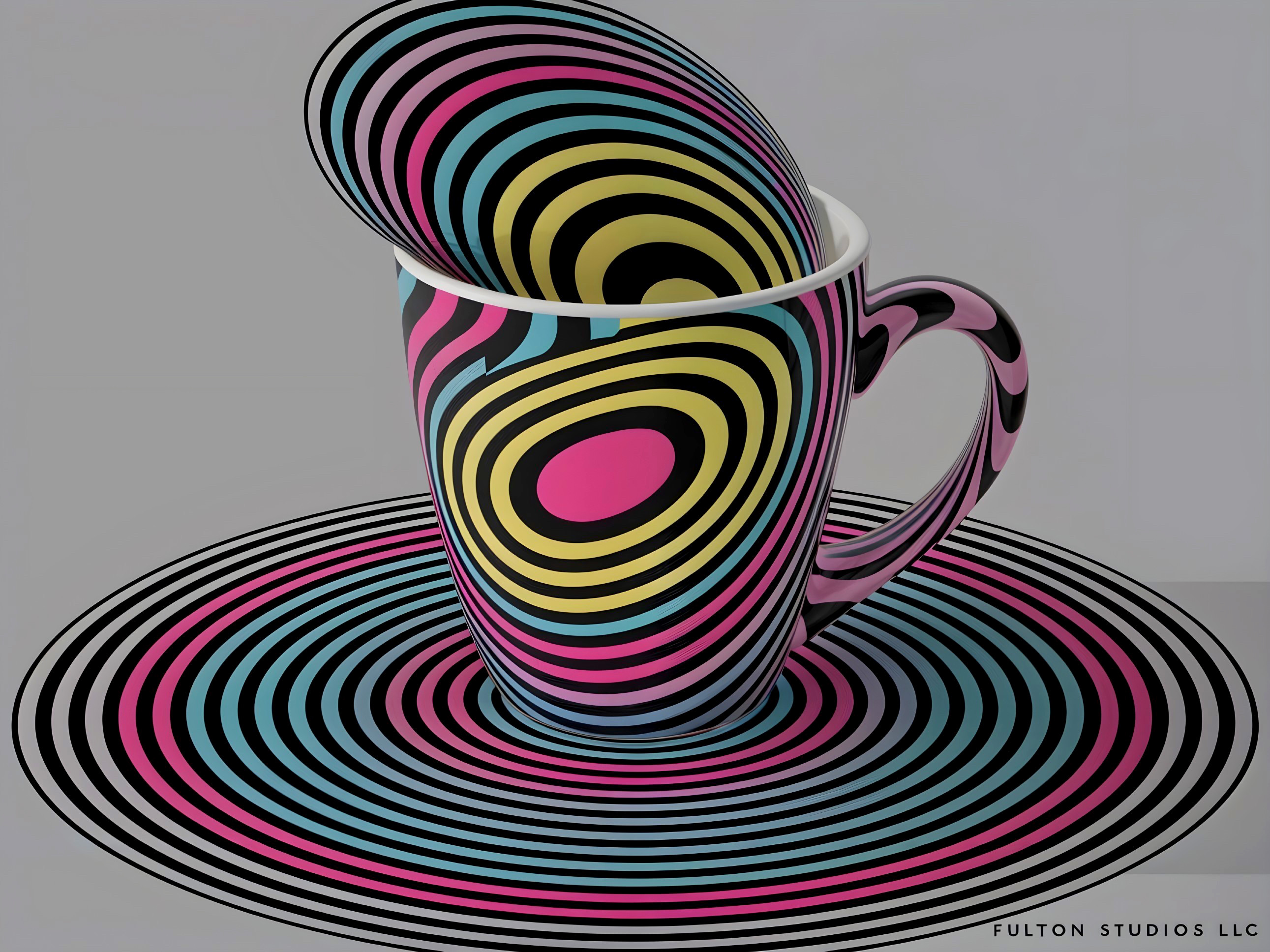 Colorful Mug and Plate Set with Concentric Circles